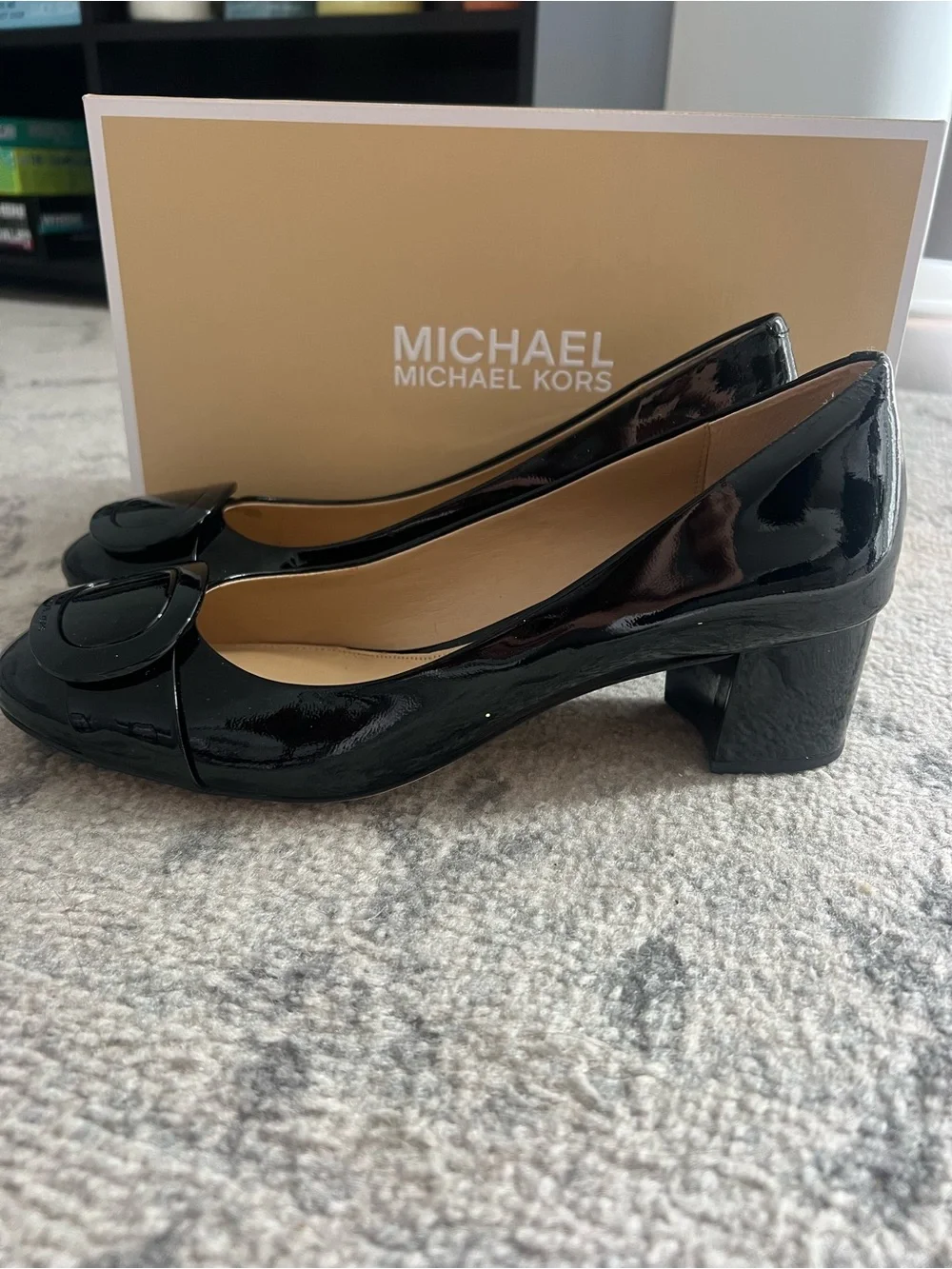 Michael Kors Black Patent Round Buckle Flats
